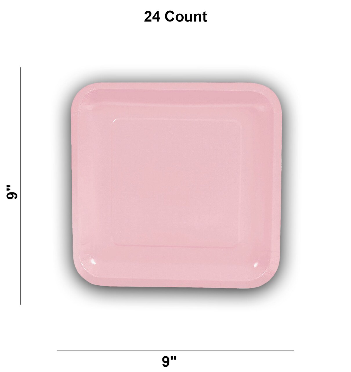 24 Count Light Pink Square Paper Dinner Plates 9" Disposable Party Tableware